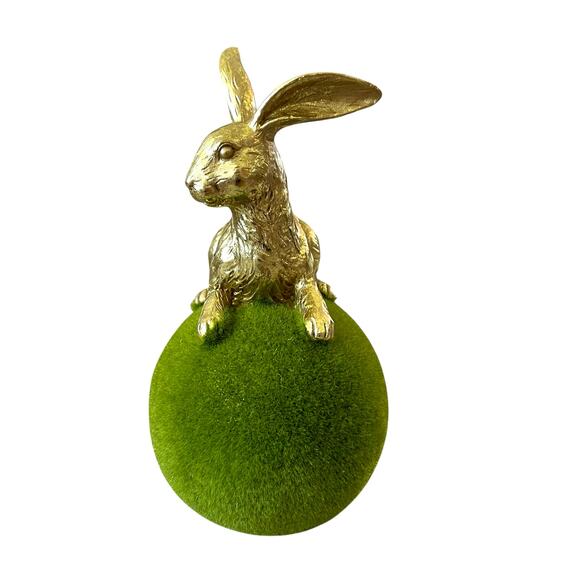 COTTONTAIL LANE Gold Foil Easter Bunny On Green Moss Flocked Egg Figurine New - Picture 7 of 10
